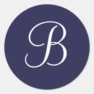 Monogram B in het wit op Navy Blue, Ronde Sticker