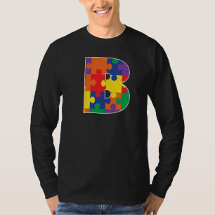 Monogram B in Kleurrijke Puzzelstukken T-shirt