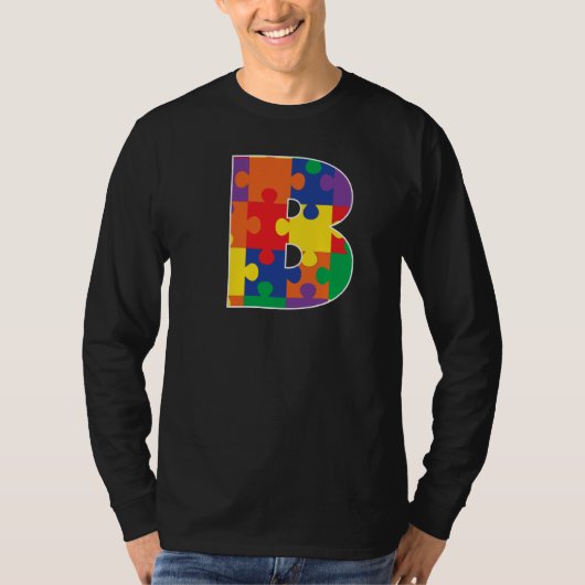 Monogram B in Kleurrijke Puzzelstukken T-shirt (Voorkant)