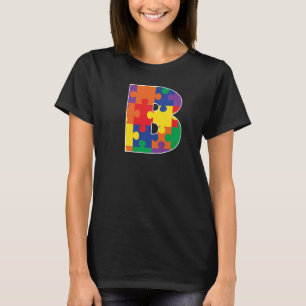 Monogram B in multikleurenpuzzelstukken T-shirt
