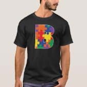 Monogram B in multikleurenpuzzelstukken T-shirt (Voorkant)