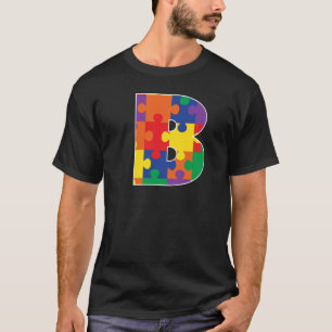 Monogram B in multikleurenpuzzelstukken T-shirt
