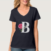 Monogram B in wit roze roos en laat T-shirt (Voorkant)