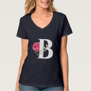 Monogram B in wit roze roos en laat T-shirt