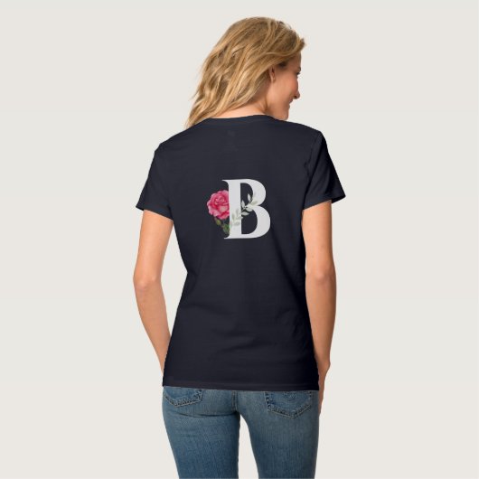 Monogram B in wit roze roos en laat T-shirt (Achterkant volledig)