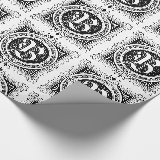 Monogram B Initiaal Black en White Square Pattern Cadeaupapier (Hoek)