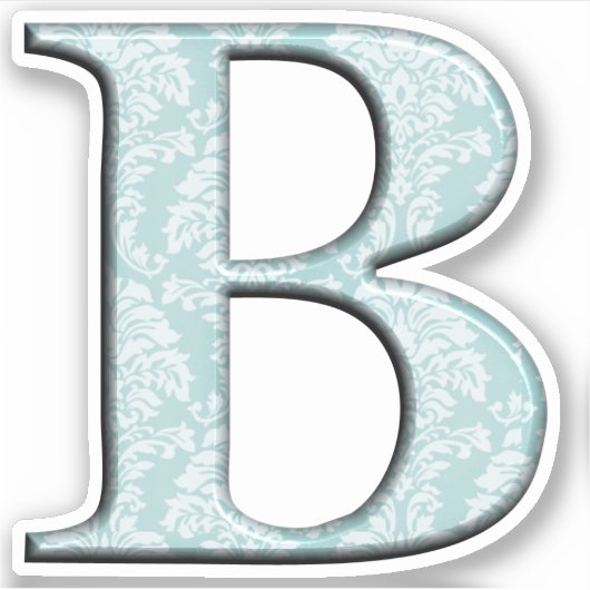 Monogram B Initiaal Die Cut Sticker Blauw Damask (Voorkant)