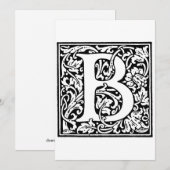 Monogram B Initiaal Zwart en Wit Bloemmotief Feestdagenkaart (Voorkant / Achterkant)