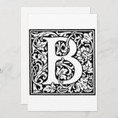 Monogram B Initiaal Zwart en Wit Bloemmotief Feestdagenkaart (Voorkant / Achterkant)