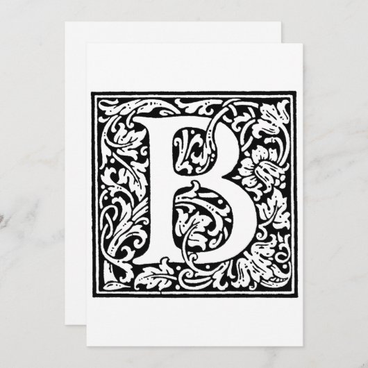 Monogram B Initiaal Zwart en Wit Bloemmotief Feestdagenkaart (Voorkant / Achterkant)