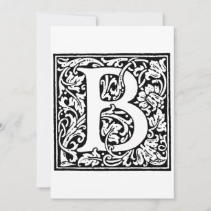 Monogram B Initiaal Zwart en Wit Bloemmotief  Feestdagenkaart