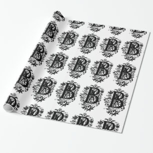 Monogram B Initiaal Zwart-wit Florentijn Cadeaupapier