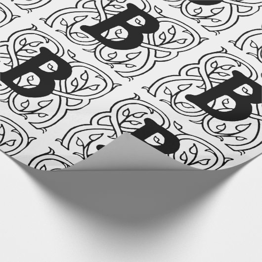 Monogram B Initiaal Zwart-wit Florentijn Cadeaupapier (Hoek)