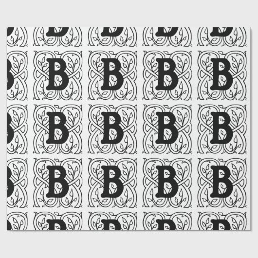 Monogram B Initiaal Zwart-wit Florentijn Cadeaupapier (Vlak)