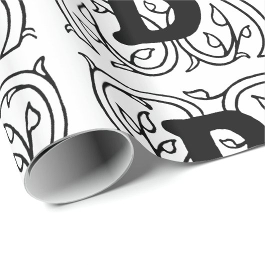 Monogram B Initiaal Zwart-wit Florentijn Cadeaupapier (Rol Hoek)