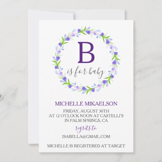 Monogram B is voor Baby shower Kaart (Voorkant)