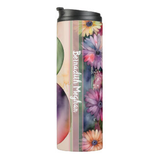Monogram B Kleurrijke Waterverf Bloemen Hydratatie Thermosbeker