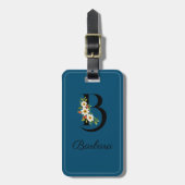 Monogram B kobalt waterverf bloem Bagagelabel (Voorkant verticaal)
