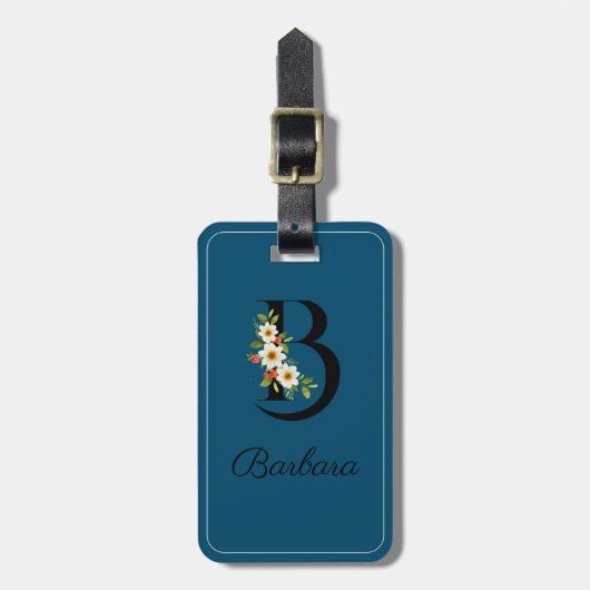 Monogram B kobalt waterverf bloem Bagagelabel (Voorkant verticaal)