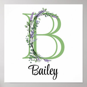 Monogram B Lavendel Eucalyptus kinderkamer Poster