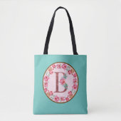 Monogram B Letter met Peony Flower Afbeelding Canv Tote Bag (Voorkant)