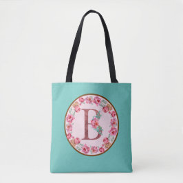 Monogram B Letter met Peony Flower Afbeelding Canv Tote Bag