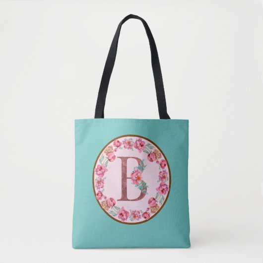 Monogram B Letter met Peony Flower Afbeelding Canv Tote Bag (Voorkant)