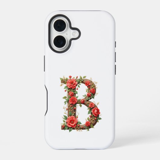Monogram B met bloemen iPhone 16 Hoesje (Achterkant)