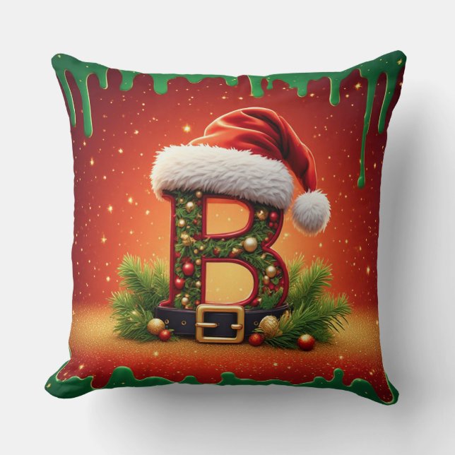 Monogram B Met Kerstvakantie Charme 🎅 Kussen (Voorkant)