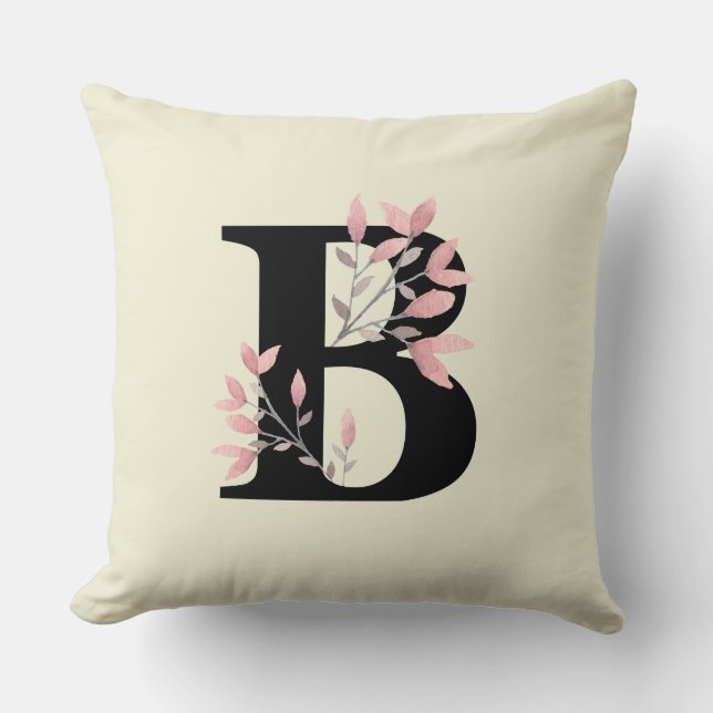Monogram B met roze bloemensprays Kussen (Voorkant)