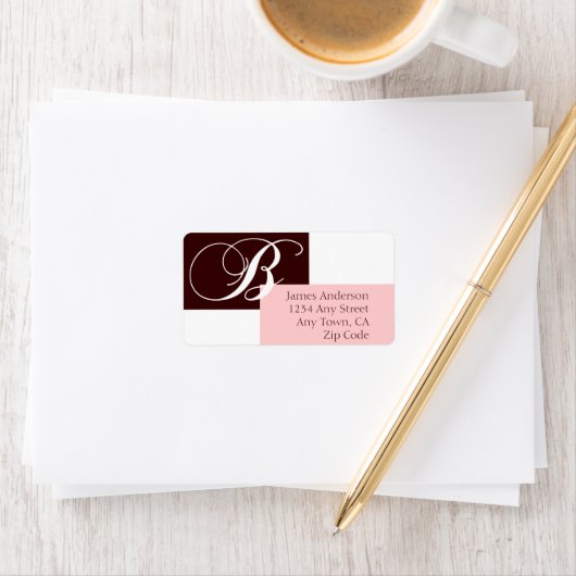 Monogram B Moderne Adresetiketten Bruin Roze Etiket (Insitu)
