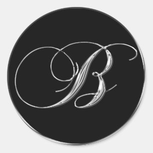 Monogram B Sliver op Black Wedding Seal Ronde Sticker
