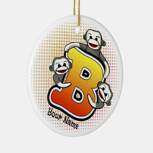 Monogram B Sock Monkey Keramisch Ornament (Rechts)