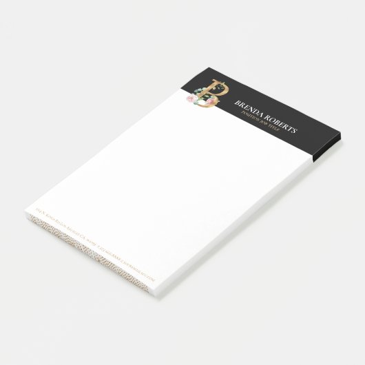 Monogram B van goud en bloemen Post-it® Notes (Schuin)