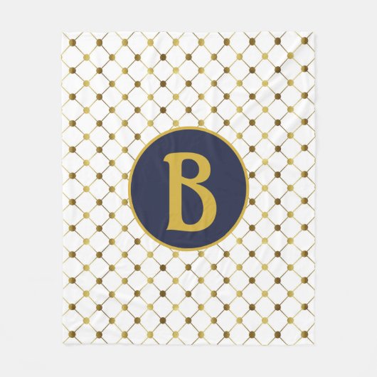 Monogram B van het witte en goudpuntenrooster Fleece Deken (Voorkant)