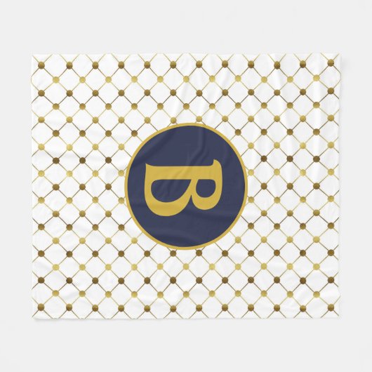 Monogram B van het witte en goudpuntenrooster Fleece Deken (Voorkant (Horizontaal))