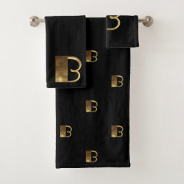 Monogram B Zwart en gouden look Elegant Typografie Bad Handdoek