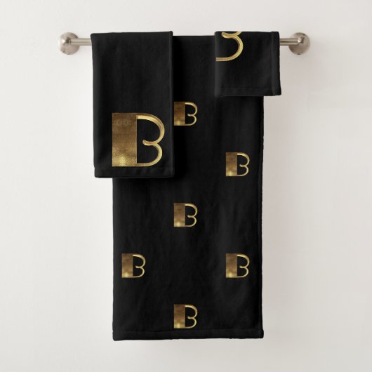 Monogram B Zwart en gouden look Elegant Typografie Bad Handdoek (Insitu)