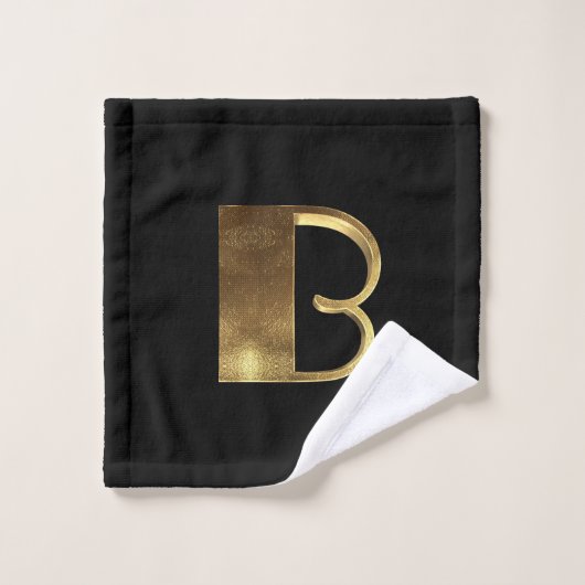 Monogram B Zwart en gouden look Elegant Typografie Bad Handdoek (Wasdoekje)