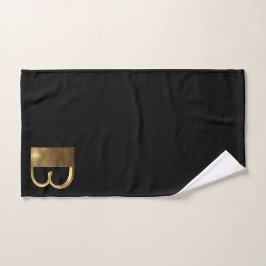 Monogram B Zwart en gouden look Elegant Typografie Bad Handdoek (Handdoek)