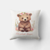 Monogram Baby Beer Meisjes Roze Bloemen Kinderkame Kussen (Achterkant)