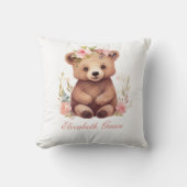 Monogram Baby Beer Meisjes Roze Bloemen Kinderkame Kussen (Voorkant)