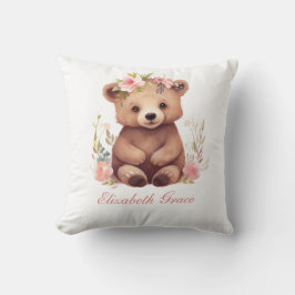Monogram Baby Beer Meisjes Roze Bloemen Slaapkamer Kussen
