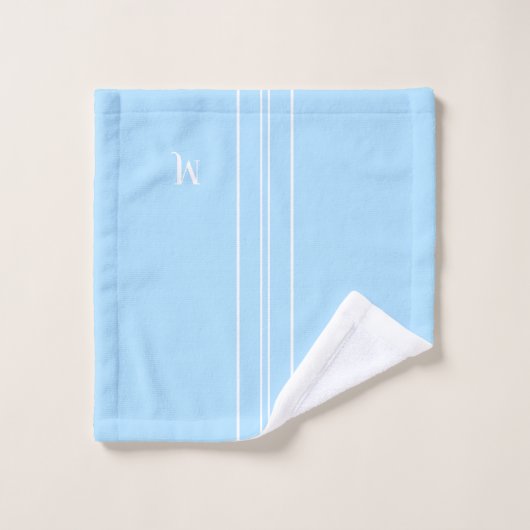 Monogram Baby Blauw Wit Racing Stripes Boys Kinder Bad Handdoek (Wasdoekje)