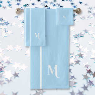 Monogram Baby Blauw Wit Racing Stripes Boys Kinder Bad Handdoek