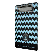 Monogram Baby Blauw & Zwarte Chevron Stripes Mini Klembord (Angled2)