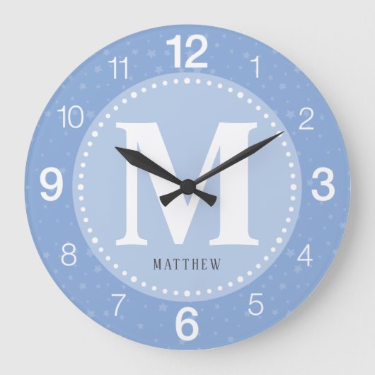 Monogram Baby Blue Nursery Grote Klok (Voorkant)