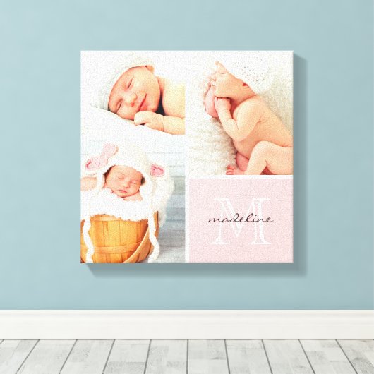 Monogram Baby Foto Collage Canvas afdrukken (Insitu (Houten vloer))