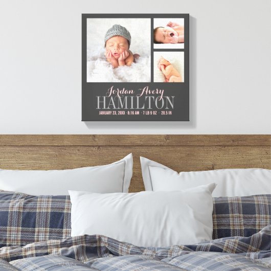Monogram Baby Foto Collage Wrapped Canvas Print (Insitu (Slaapkamer))