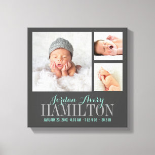 Monogram Baby Foto Collage Wrapped Canvas Print